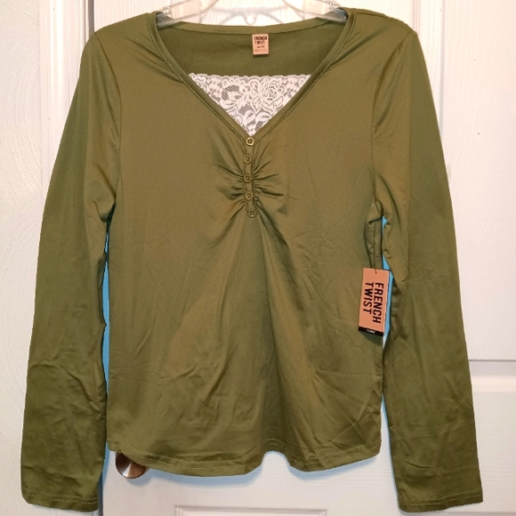 French Twist Tops - 🆕 French Twist Olive Green Top